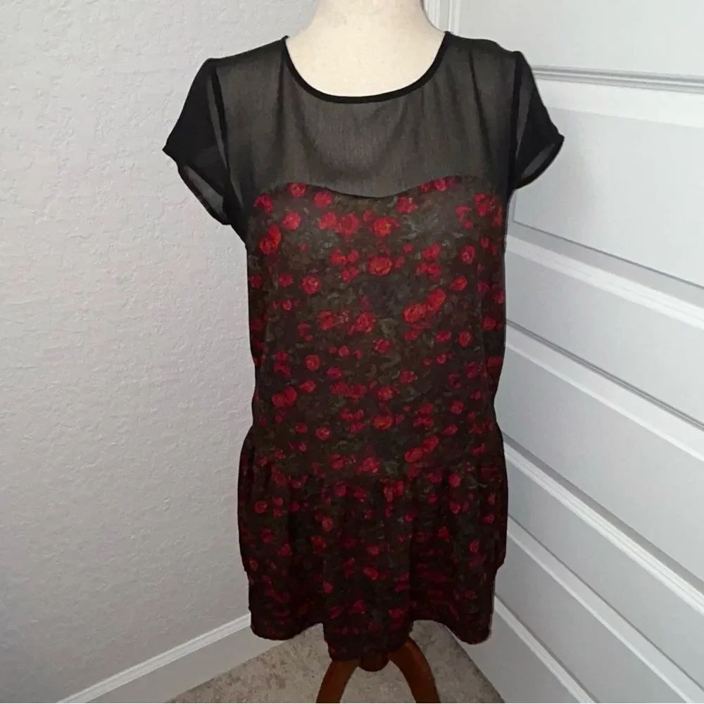 Ralph Lauren Denim & Supply Floral Print Sheer Mesh Yoke Ruffle Dress